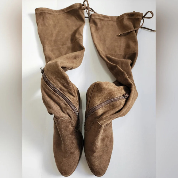 Steve Madden Women Brown Over The Knee Fabric Stretch Side Zipper w/ Tie, sz 7.5 - Picture 8 of 16